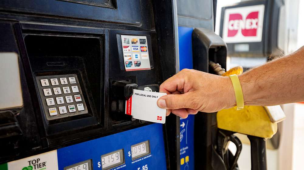 Credit card is inserted into gas pump